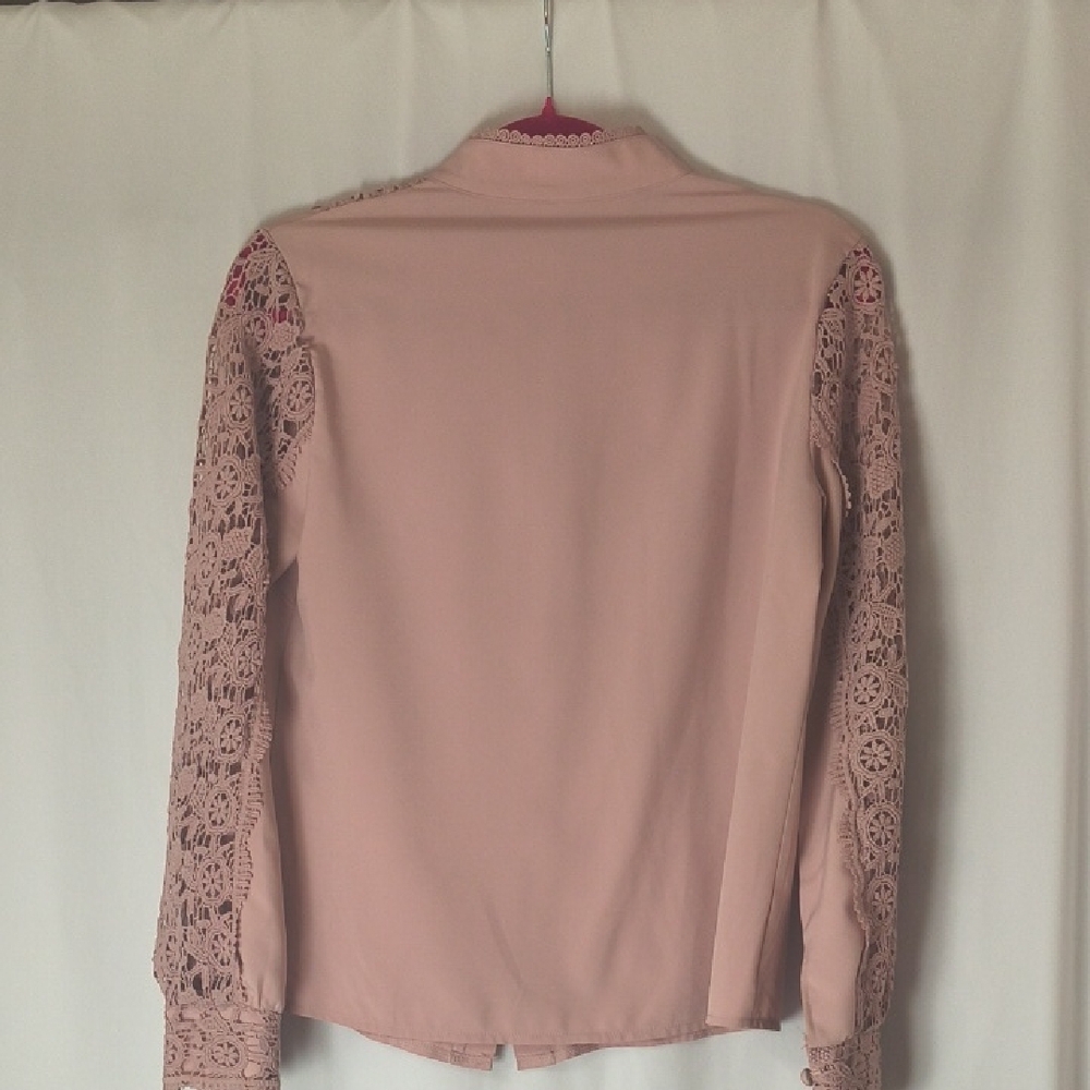 Elegant Lace Detail Pink Blouse - Picture 8 of 8